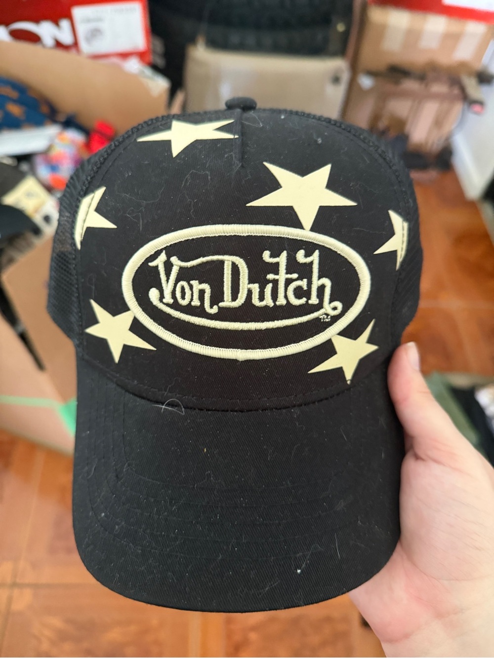 Von Dutch Black Trucker Cap with Cream Star Logo